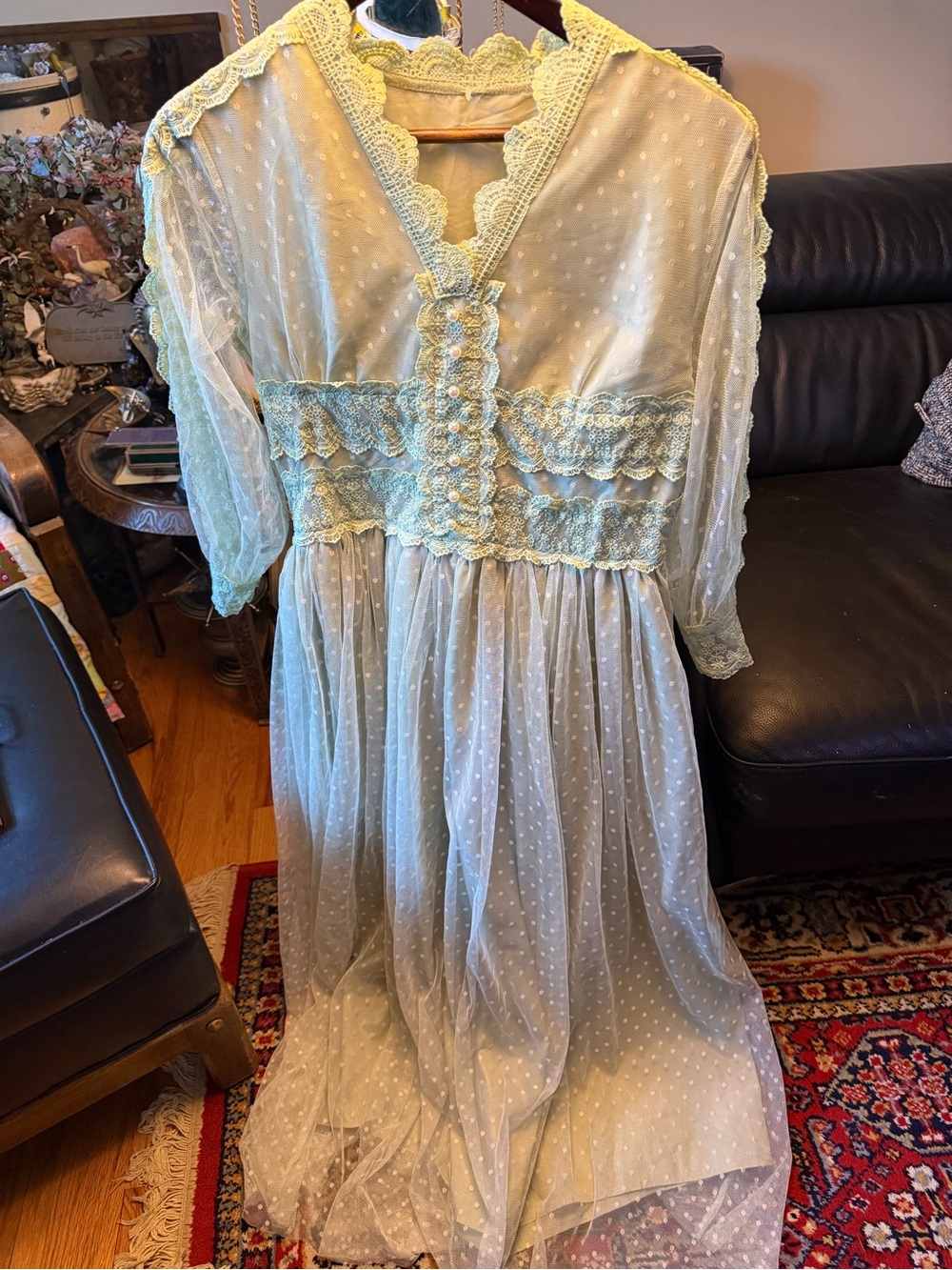 Vintage Mint Green Lace Cottagecore Maxi Dress- Read